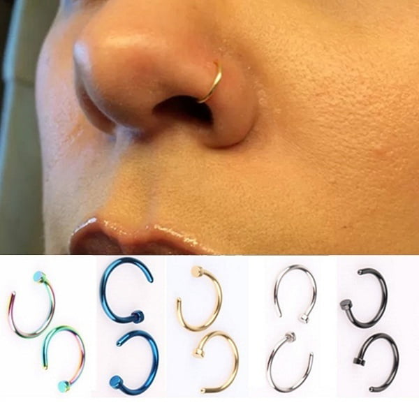 5pcs Nose Open Hoop Ring Lip Earring Body Piercing Studs Stainless Steel Jewelry